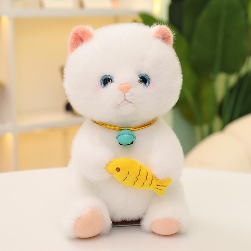 Sitting Kitten Rag Doll Children'S Bed Sleeping Soothing Throw Pillow Holding Fish Kitten Pet Plush Doll