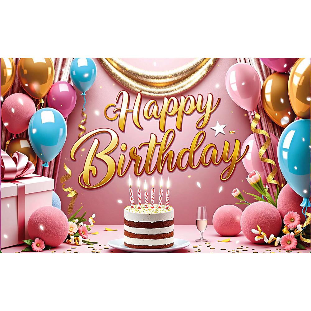 Баннер «С днем рождения» Украшение вечеринки по случаю дня рождения Фон Торт Воздушные шары Тема Флажки Украшения для юбилейной вечеринки