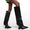 Fashion Strange Style Heel Pointed Toe Knee-High Boots 2025 Winter Novelty Solid Color Slip On Large Size Women Long Boots Leather Shoes