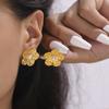 French Niche Retro Inlaid Shell Bead Flower 18k Gold Titanium Steel Earrings