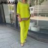 Women's Loose-fitting, Large-sized Casual Round-neck Top, Shirt and Straight-leg Pants Set