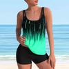 Women's Shoulder Strap Swimsuit Multicolored Pattern Print Bikini Tankini Swimsuit
