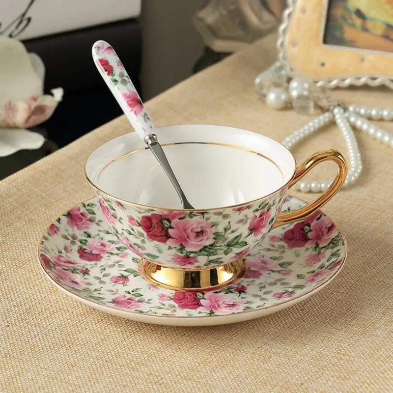 Bone China Coffee Cup Spoon Saucer Set English Afternoon Tea Cup Coffeeware 170ml Porcelain Cup and Saucer for Coffee