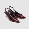 Fashion New Summer Women's Dress Shoes Patent Leather Slip On Pointed Toe Sandals Buckle Slingbacks Mid Heels Pumps Sandalias Mujer