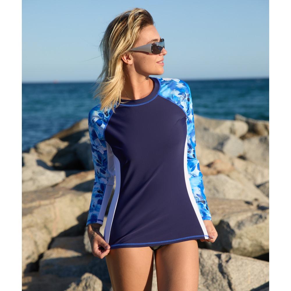 CHARMLEAKS Женский топ с длинным рукавом от солнца Rash Vest UPF 50+ Пляжные топы для плавания (Нет дна)