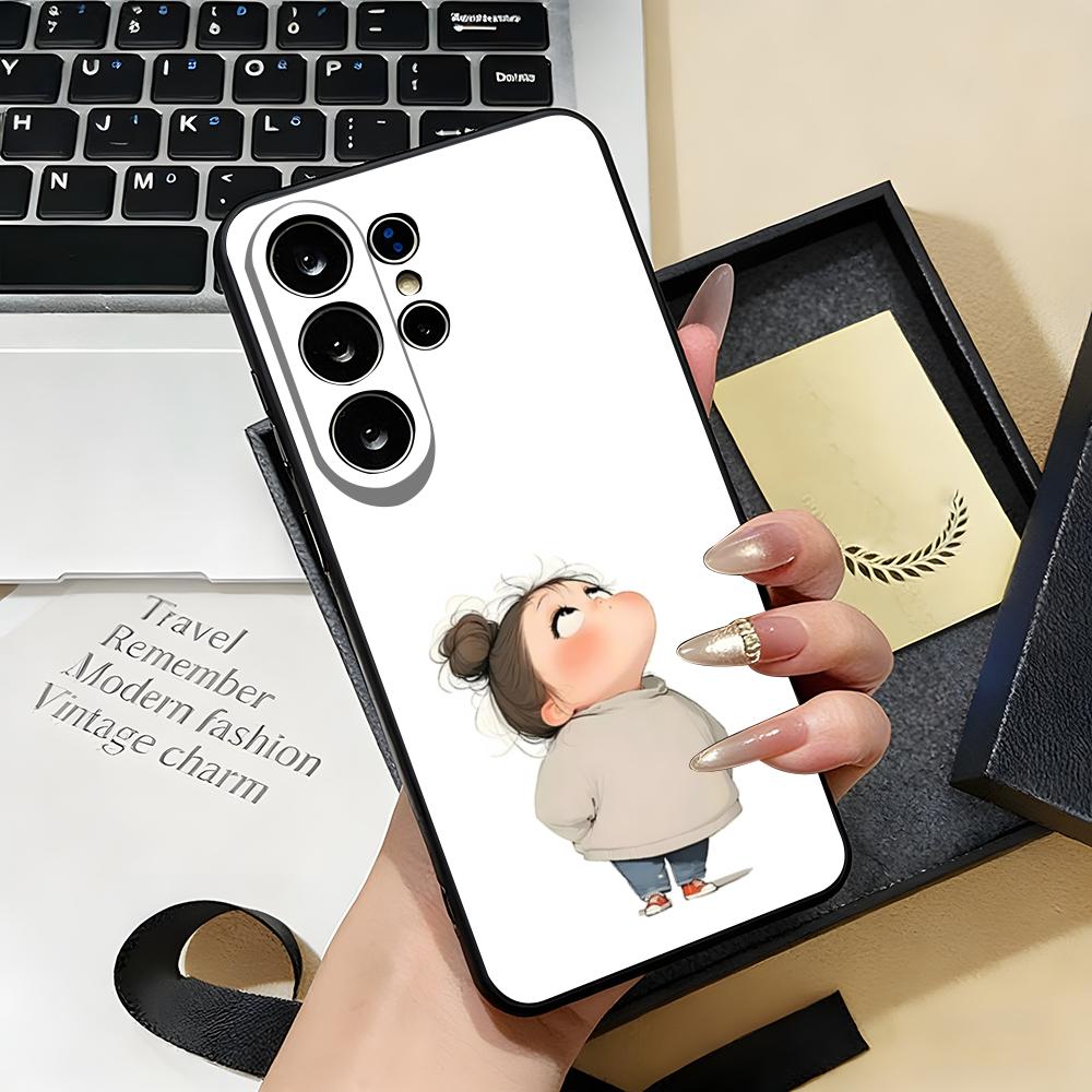 Милый Сердитый Маленький Девочка Чехол Для Телефона Для Samsung S26 S25 S24 FE S23 S22 S21 Plus S20 Ultra Note20Ultra Черный Мягкий Чехол