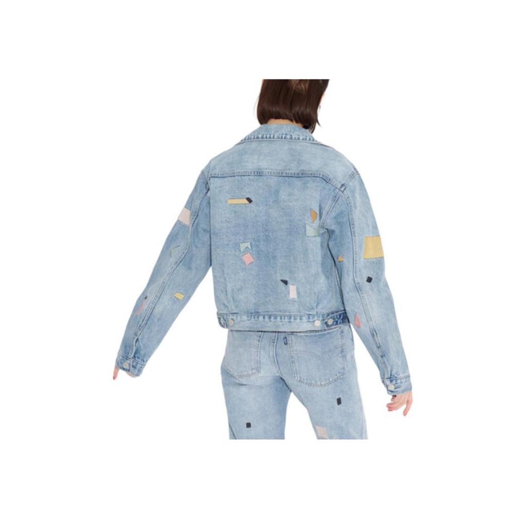 Levis Куртка джинсовая укороченная с воротником, с принтом, вышивкой, на пуговицах, свободного кроя, с длинным рукавом, женская, куртки, индиго, A5884-0001