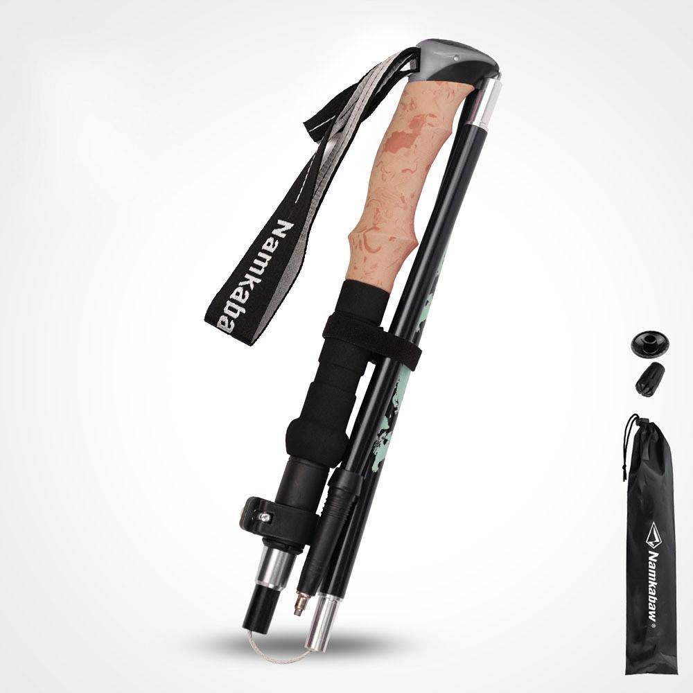 Short Adjustable 3-Section Folding Trekking Poles Lightweight Aluminum Alloy with Cork EVA Grip for Outdoor Hiking Camping