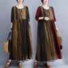 Женское весеннее ретро платье в полоску с длинным рукавом - этнический стиль, свободный дизайн с карманом и длинной юбкой