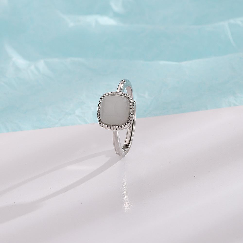 Трехмерный дизайн Хэтяньский нефрит квадратное открытое кольцо китайский стиль узор ремесло легкая роскошь женская медь циркон