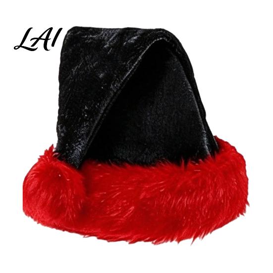 Soft Texture Festive Hat Red Black Santa for Adults Plush Holiday with Fuzzy Faux Fur Trim Christmas Theme Party And Pom Pom Thick Warm Winter