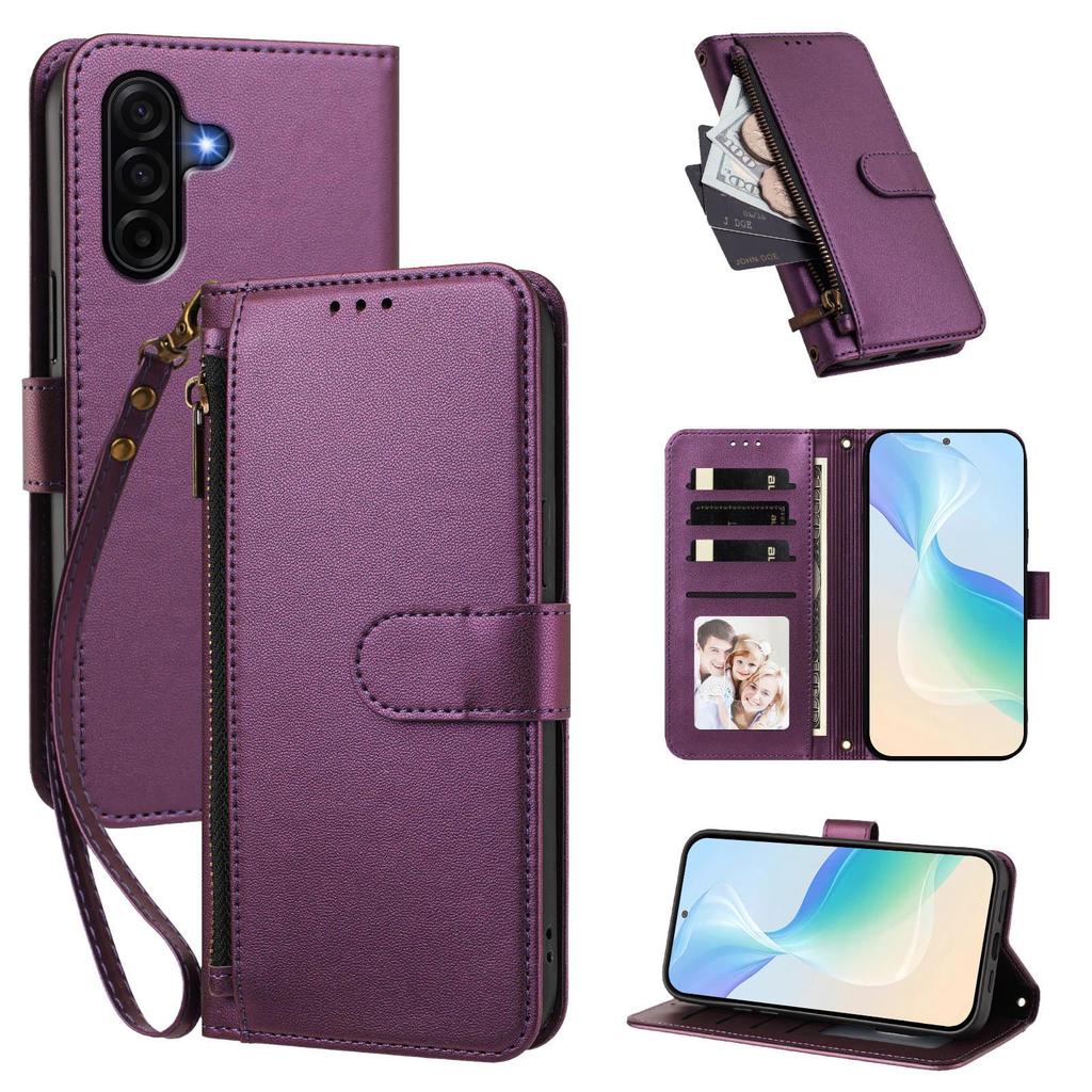 Кошелек-чехол на молнии из натуральной кожи для Cubot Max и Note 60 - Вмещает до 5 карт