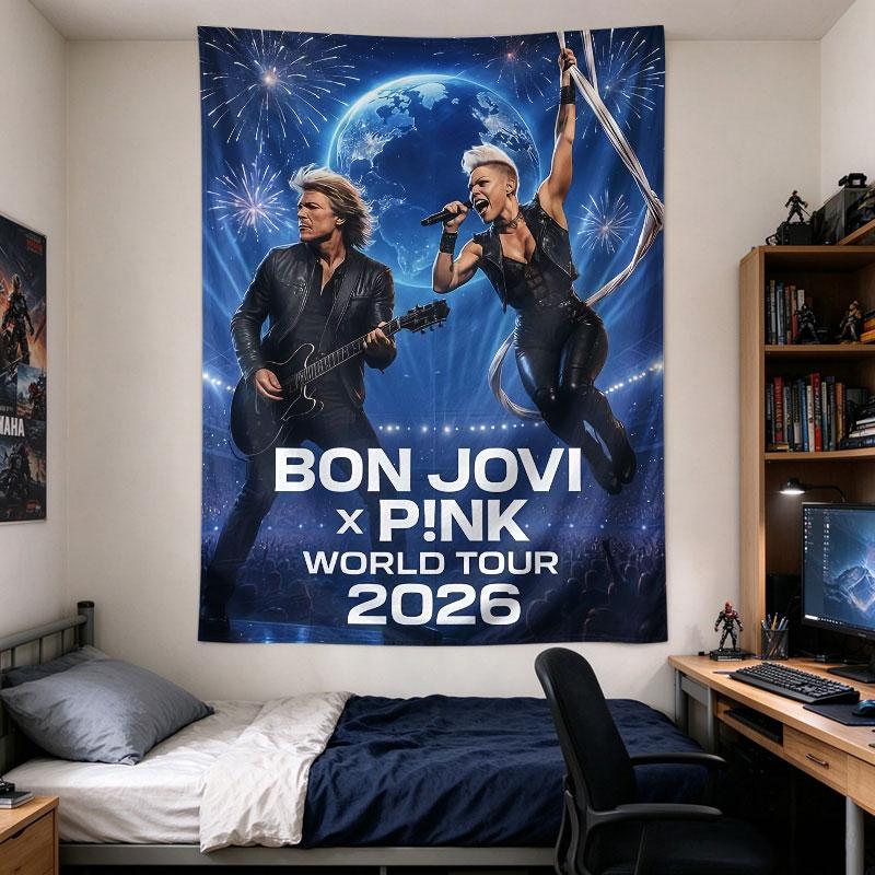 Bon Jovi x P!NK World Tour 2026 Concert Fireworks Earth Poster