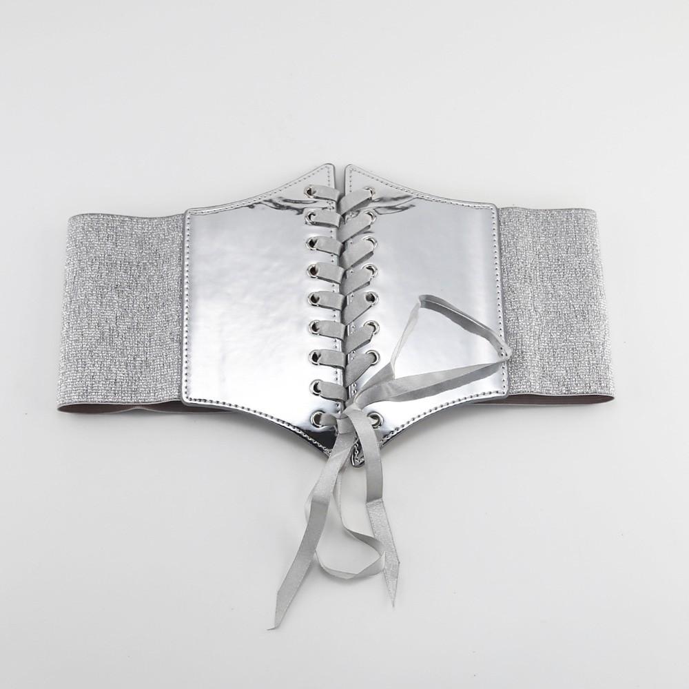 PU Leather Wide Belt Gold Silver Corset Belt Versatile Waist Strap for Women