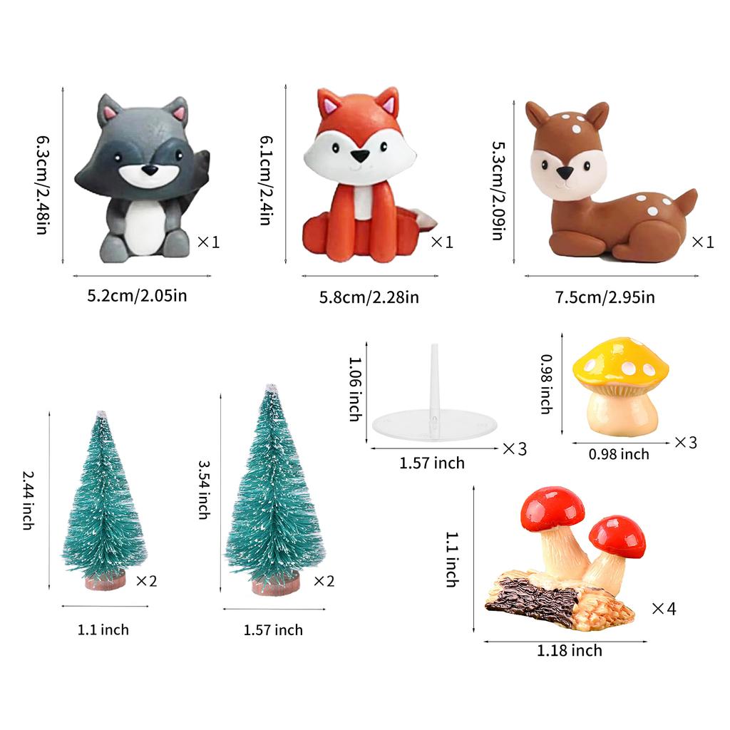 17 PCS Woodland Forest Animal Fox, Wolf, Spotted deer Cake Toppers for Baby Shower Birthday Woodland Theme Party Decorations