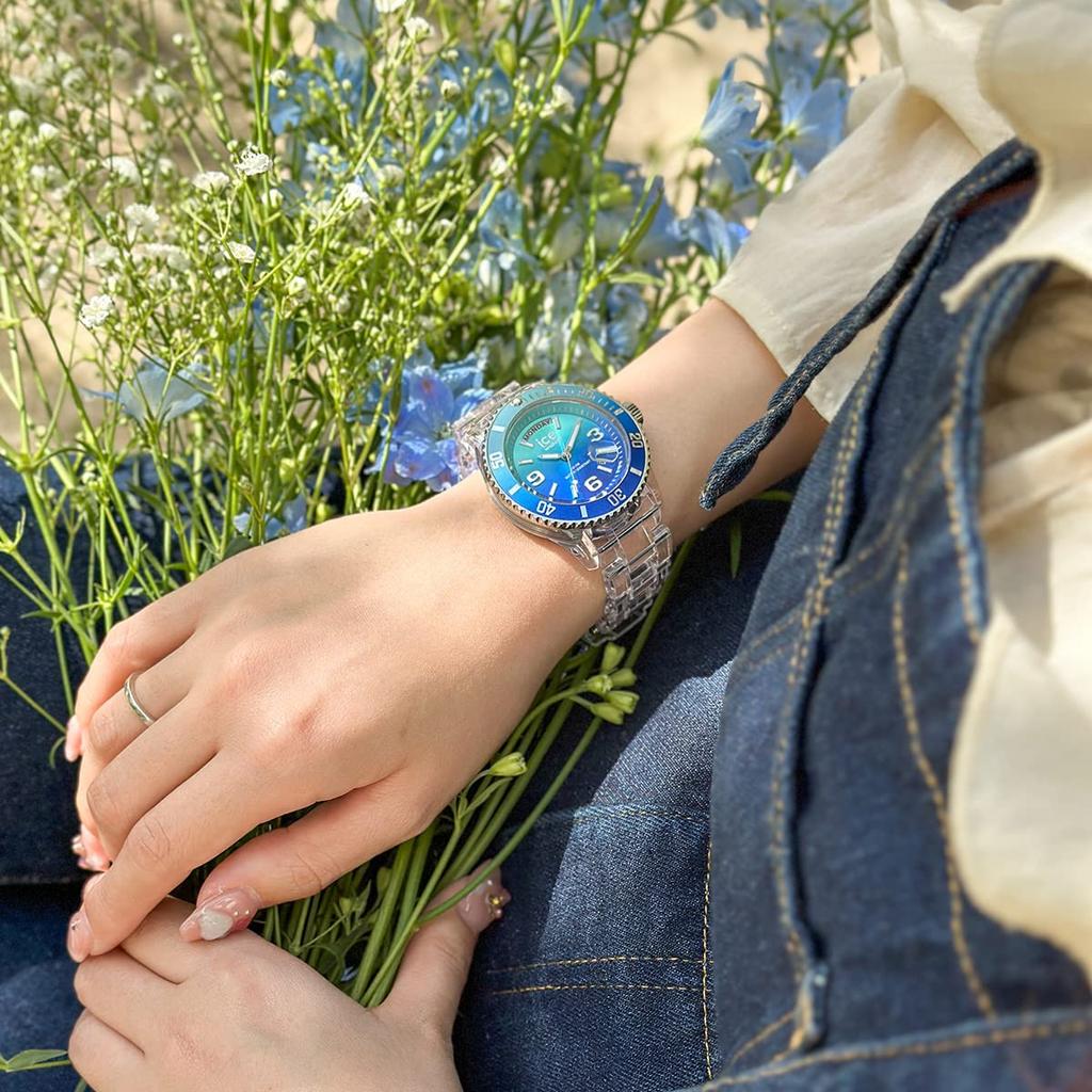 Авторизованный дистрибьютор Часы Ice watch 021435 Ice clear sunset прозрачные бирюзовые Medium Day Date [Ice watch] мужские [ICE sunset]