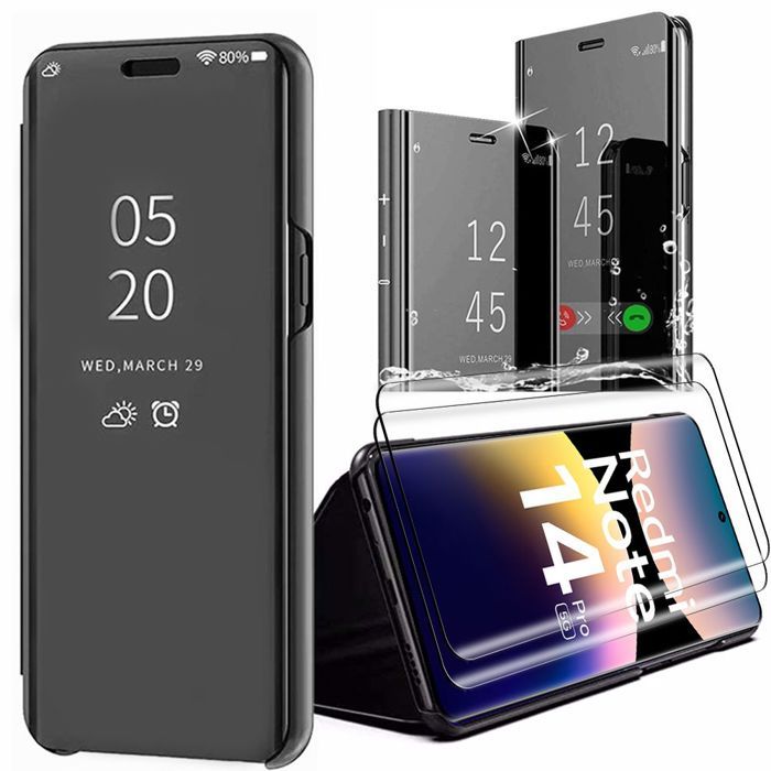 Protective Case - E.F.CONNECTION - For Xiaomi Redmi Note 14 Pro 5G - Black - Tempered Glasses Included - Smart Case