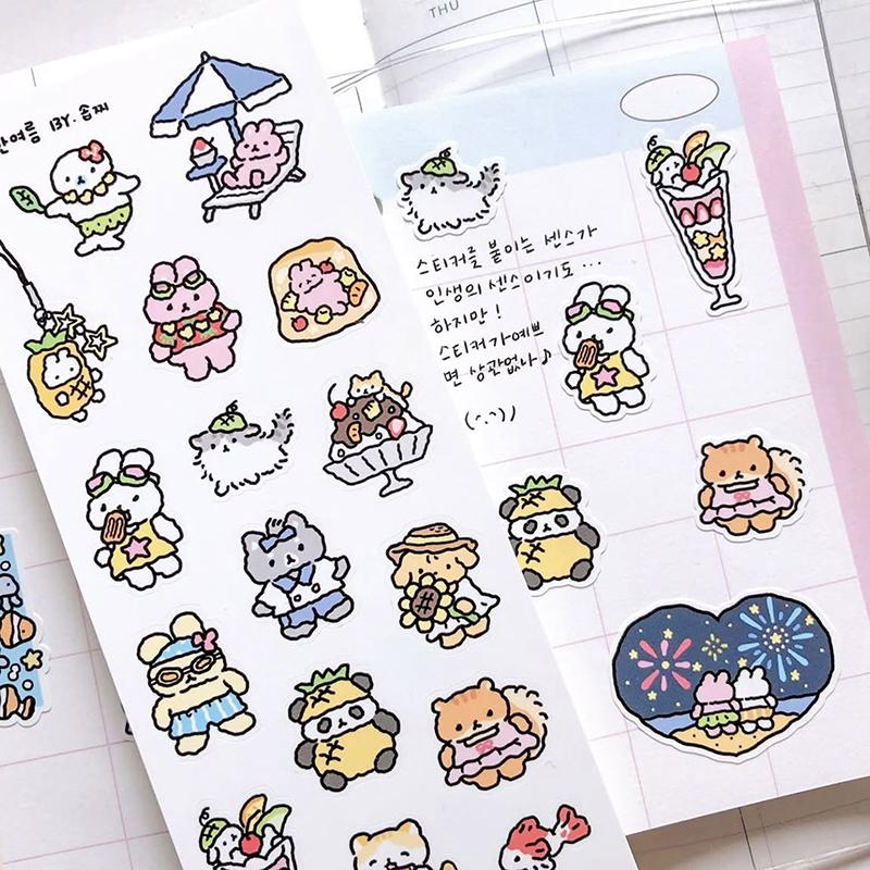 1/3 Sheets Korean Cute Graffiti Style Rabbit Cartoon Stickers Kawaii Animal Decals Hand Account Diary Scrapbook Sticker