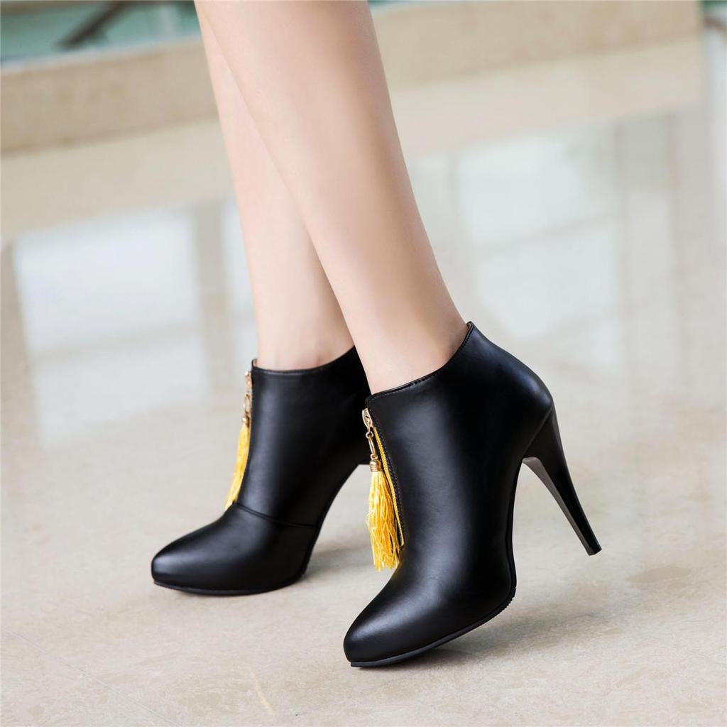 Women's High-heeled Short Boots, Versatile Slim Heeled Tassel Boots, New Autumn and Winter Oversized Boots