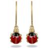 [R1929] - Gold Plated Sleepers 'Ladybugs' Golden Red - 7x7 Mm