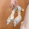Fashion New High Heels Pearl Shoes Ladies Pointed Toe Ankle Buckle Strap Party Dress High Heels Women Solid Color Women Sandals