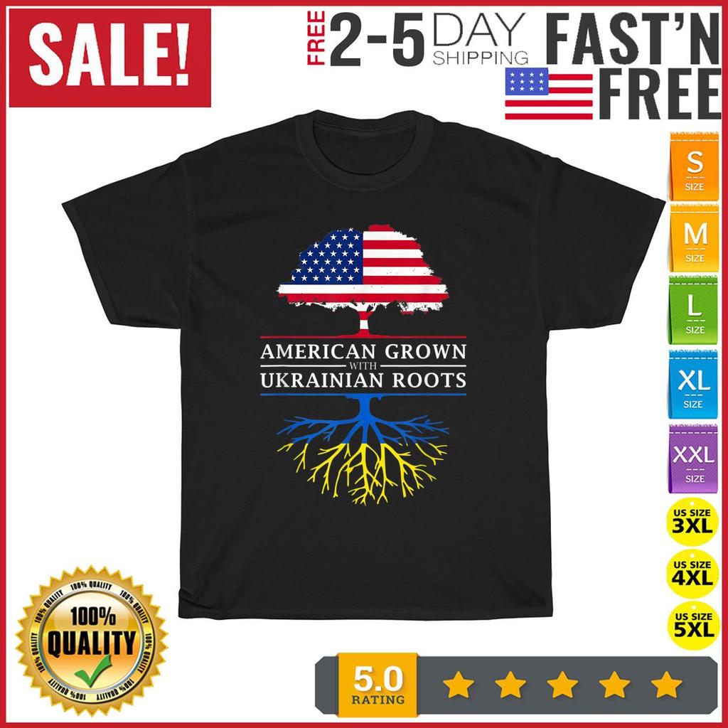 American Grown with Ukrainian Roots Ukraine Flag Vintage T Shirt Mens Womens Tees Top Men Women NEW