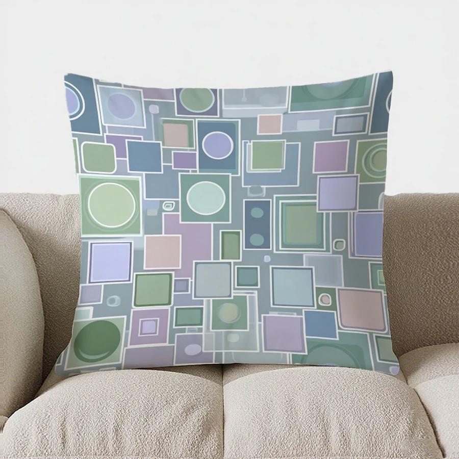 Modern Red & Gray Square Pattern Throw Pillow Cover With Short Plush Print For Living Room Sofa Decoration Cushion Cover