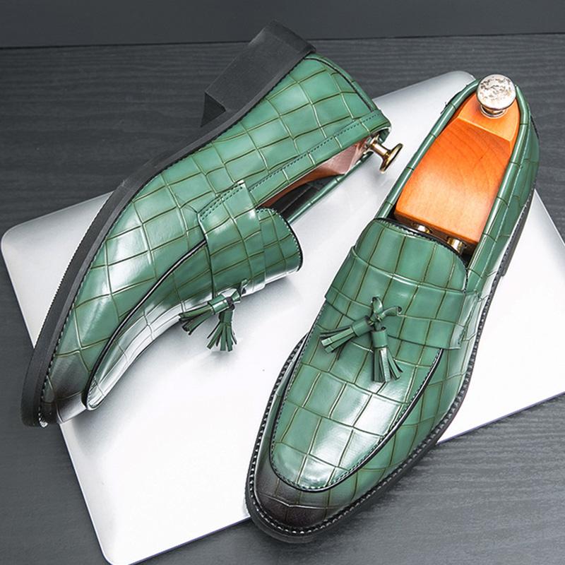 Fashion British Luxury New Designer Alligator Pattern Tassels Formal Shoes For Men Dress Wedding Prom Homecoming Zapatillas Hombre