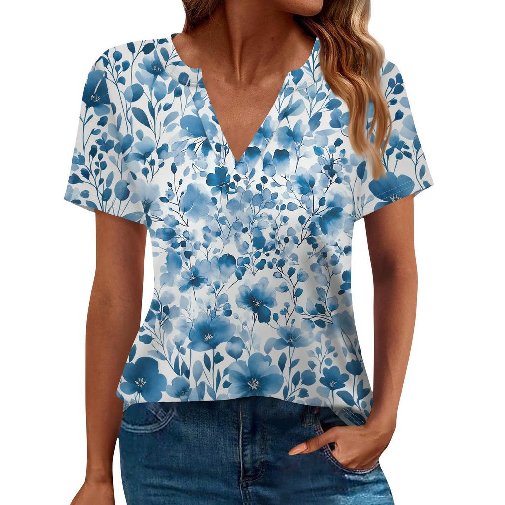 Women's T Shirt Tee Printed Short Sleeve Daily Weekend Fashion Basic V Neck Regular Top