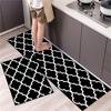 Black White Moroccan Pattern Kitchen Mat Non-Slip Machine Washable Rug Set for Home Decor Anti-Fatigue Floor Mats