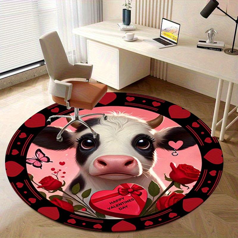 1pc Valentine's Day Cow Print Round Rug for Home Office Outdoor Gift Decoration RA1529