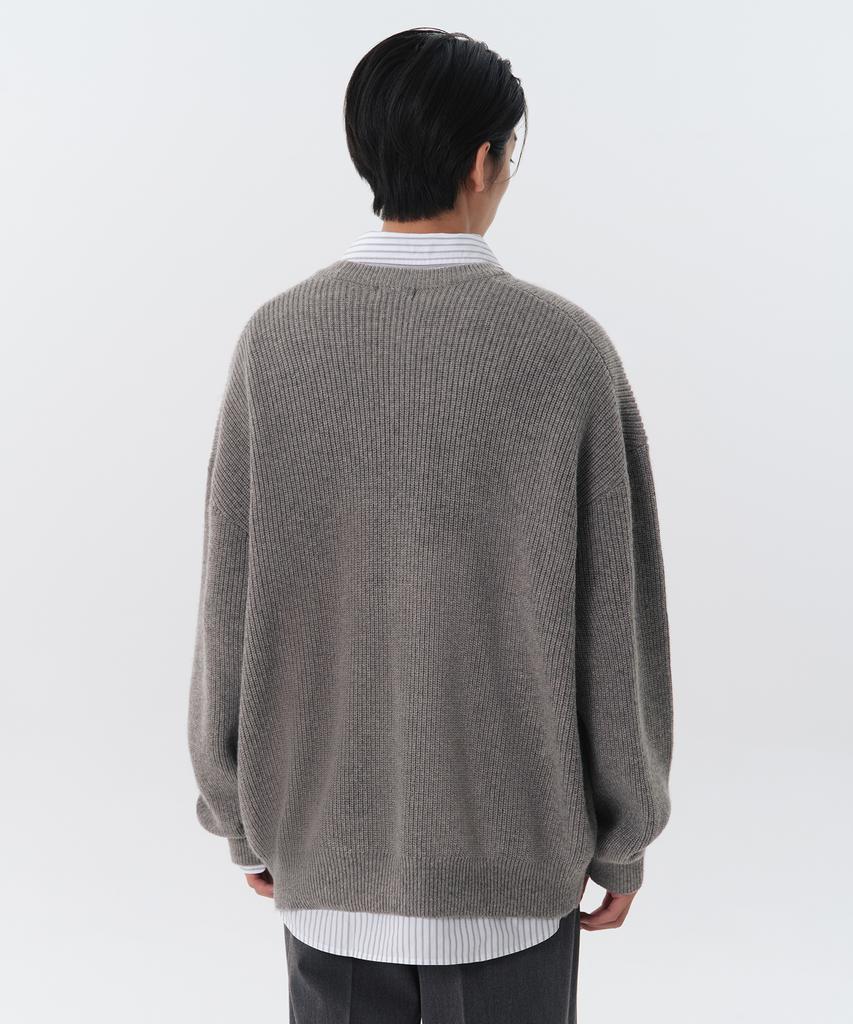 MUSINSA STANDARD Oversized Ribbed Crew Neck Knit [Melange Light Grey]