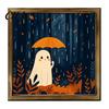 Spooky Fireplace Shelf Accents Halloween Ghost/Witch/Skeleton Decorative Painting, Wall Mount Square Wood Frame Wooden Decor Picture for Home Tabletop