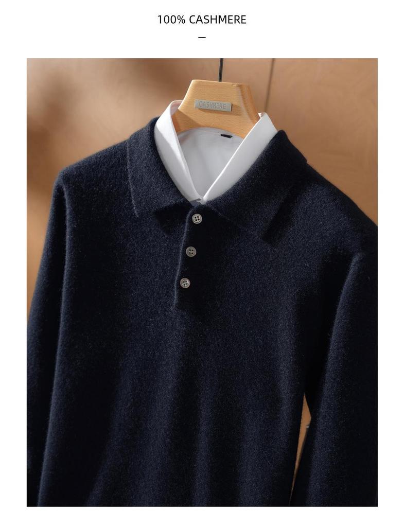 Men's 100% Pure Cashmere Four-Button Polo Collar Sweater - Autumn/Winter Knitwear