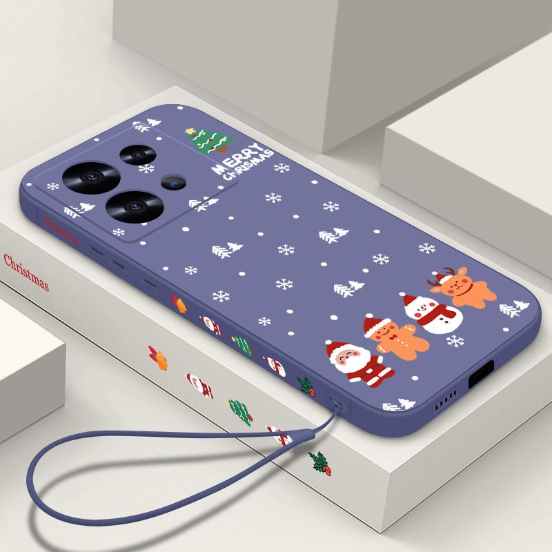 Мягкий тонкий чехол с рисунком рождественской елки для Xiaomi 13T Poco F6 X6 Pro Redmi Note 13 12 Pro 11 10, матовый чехол из ТПУ с ремешком, противоударный чехол для телефона
