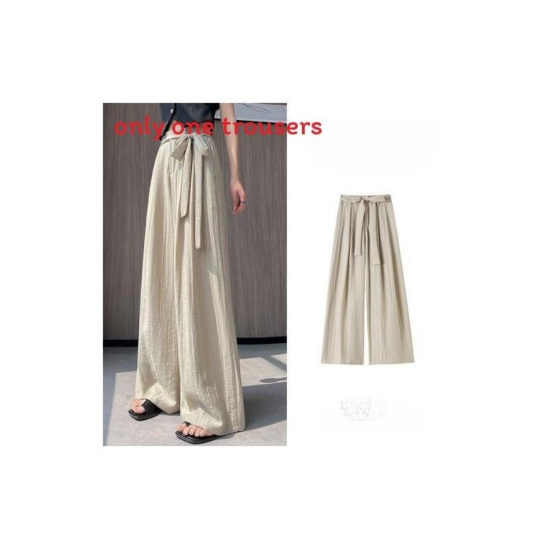 Womens Casual Wide Leg Pants With White Strap Design For Summer Comfort