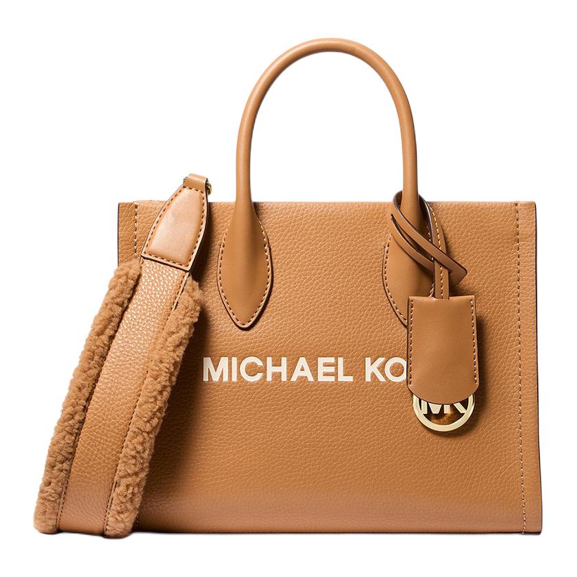 Michael Kors MK Mirella Регулируемый плечевой ремень Принт с логотипом Кожаная сумка через плечо Женская сумка через плечо Светло-коричневый 35F4G7ZC5L-714
