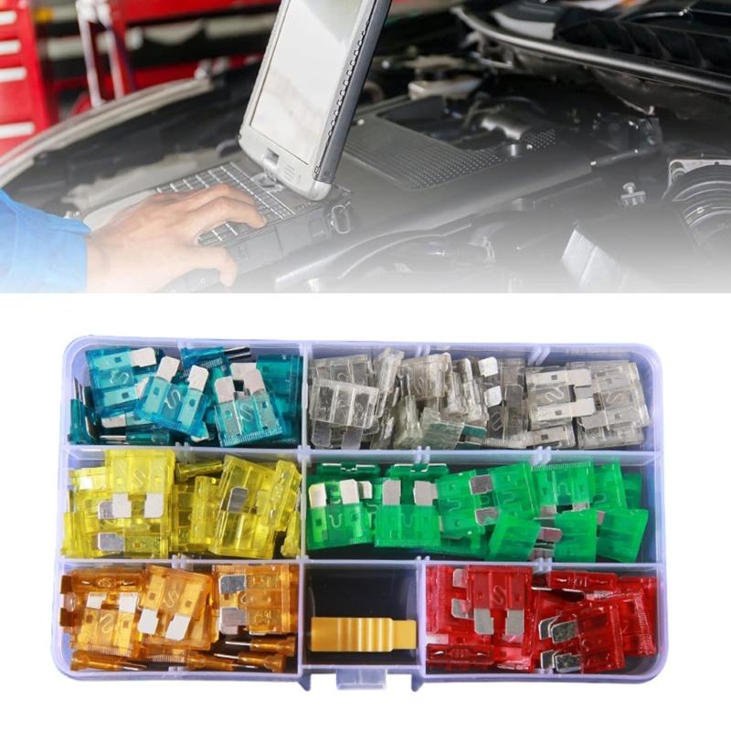 120pcs/set Car Fuses in Storage Box Essential Car Fuses set Insert Type Plastic & Zinc Car Fuses Assortment in Hand Box
