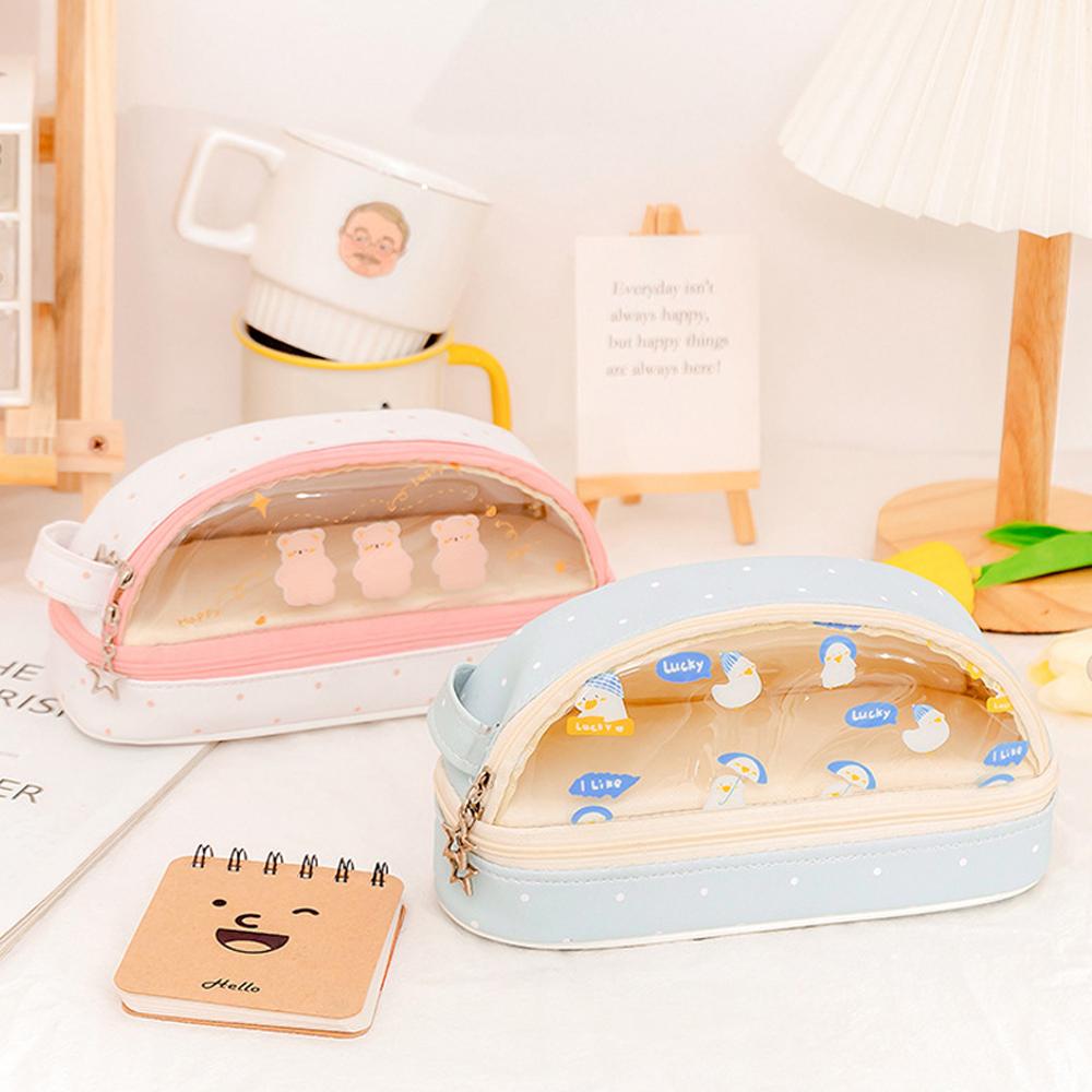 Двухслойный большой пенал для девочек и мальчиков, милый прозрачный пенал на молнии, эстетический пенал