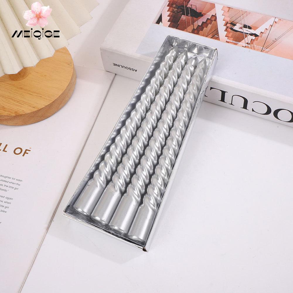 4 Boxed Gold Card Electroplated Paint Threaded European-style Long-stem Candles Gold, Silver, Red, White and Black Spiral Candles 8-10 Inches