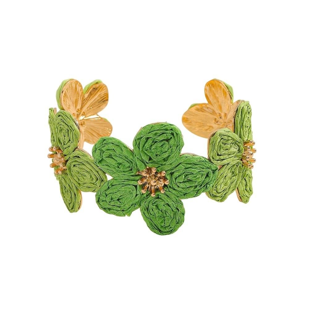 Colorful Woven Flower Bangle Vintage Hand Ring Retro Raffia Grass Bracelet Daily
