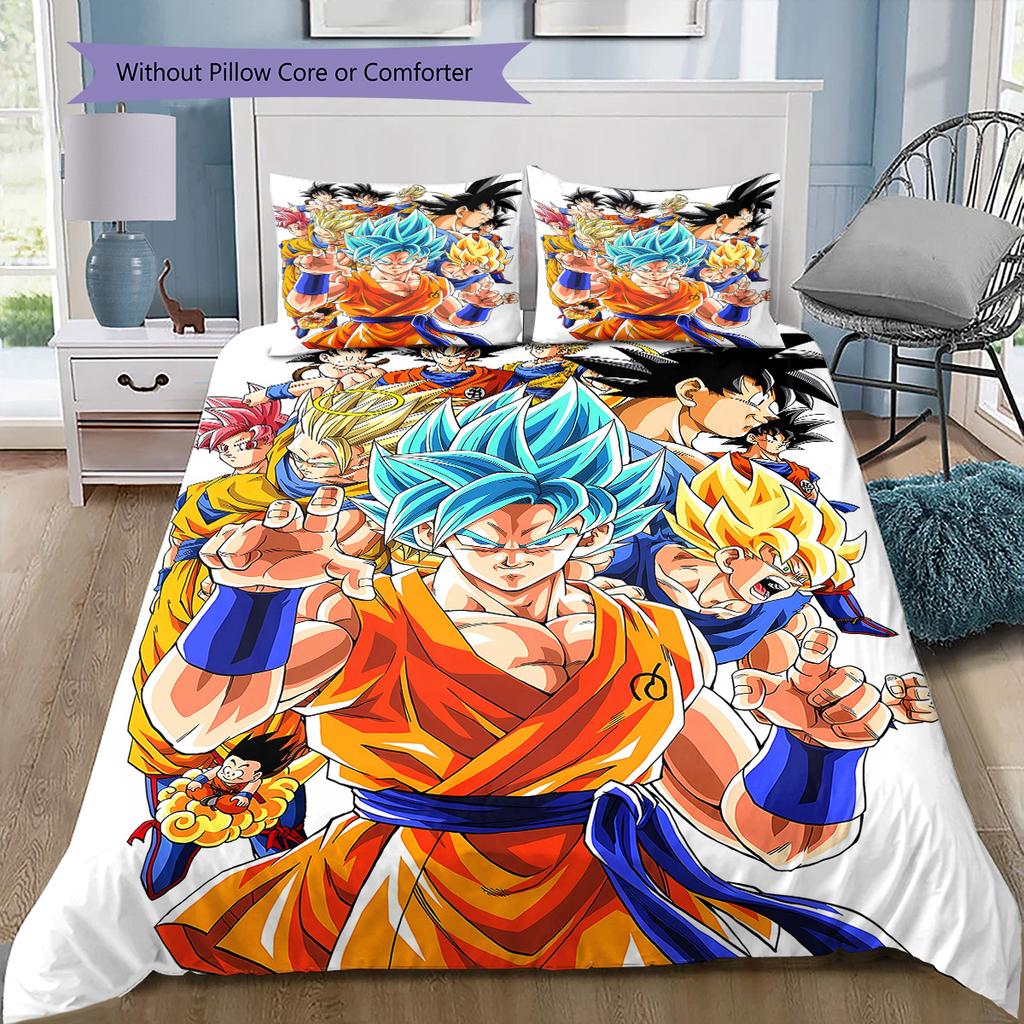 Dragon Ball Super Pattern Bedding Quilt Set Quilt Cover Pillowcase Home Birthday Gift(1 * duvet cover + 2 * pillowcase, without core)