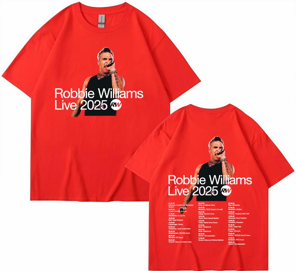 Robbie Williams Live 2025 Tour Cover Tshirts Men Women High Street Hip Hop Punk T Shirt Summer Casual Short Sleeve Tshirt Tops