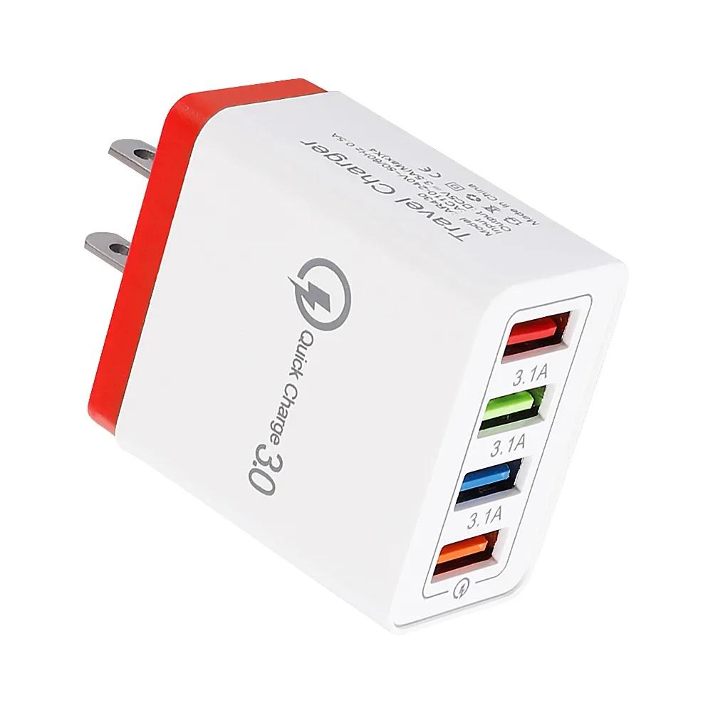 1 шт. 5 В USB-зарядное устройство 4 порта Быстрая зарядка 3,1 А Настенное зарядное устройство Для Xiaomi iPhone 15 Samsung US/EU Штекер для мобильного телефона Дорожное зарядное устройство