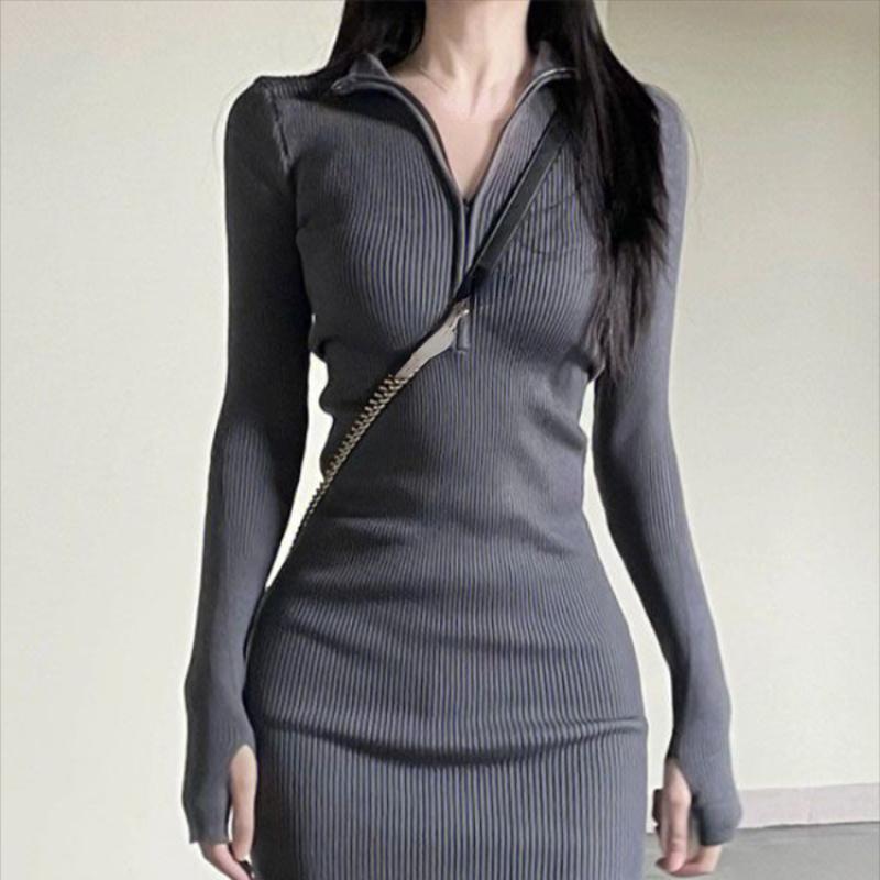 Женские платья с длинными рукавами, черное сексуальное клубное облегающее мини-платье Y2k, женское корейское короткое платье с высокой талией, базовое осенне-зимнее платье