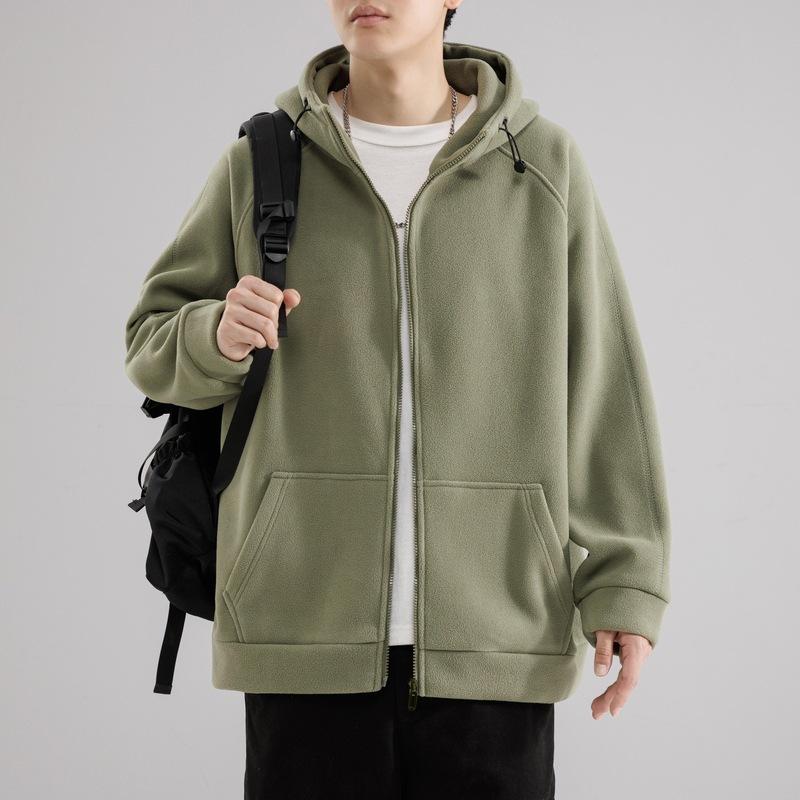 Осенне-зимняя куртка из плотного флиса, мужской теплый кардиган с капюшоном, мужской трендовый свободный повседневный топ