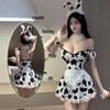 Оригинальный дизайн Женский милый коровушка комплект нижнего белья и пижамы - Полиэстер, шнуровка, сексуальный и игривый стиль коровьей униформы