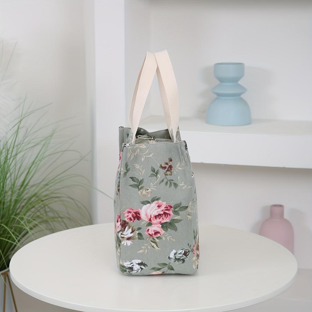 Цветочная холщовая сумка-тоут большой емкости для обеда для женщин многоцелевая сумка через плечо
