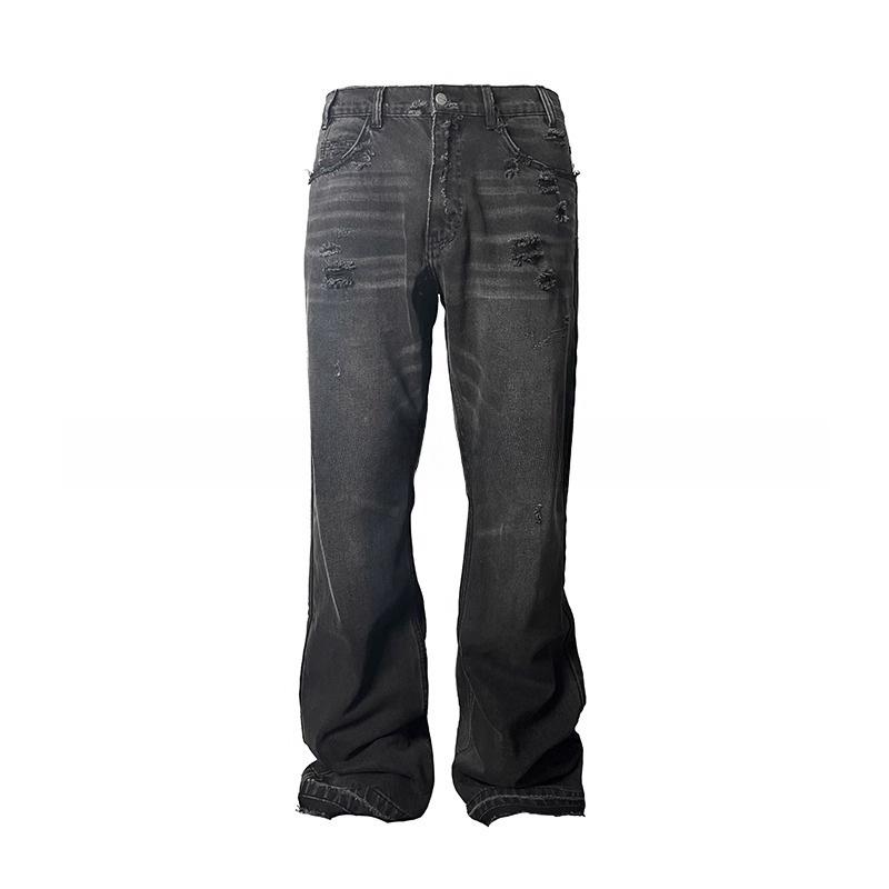 Men's Summer Washed Jeans: High Street Style, Loose, Straight, Casual with Distressed Details