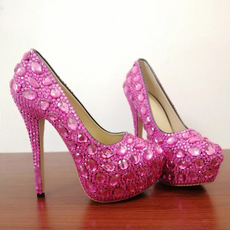 Модные 14см Роскошные Свадебные Туфли Жемчужные Цветы Полностью Стразы Жемчужная Платформа Высокий Каблук Индивидуальные Свадебные Туфли Золушка